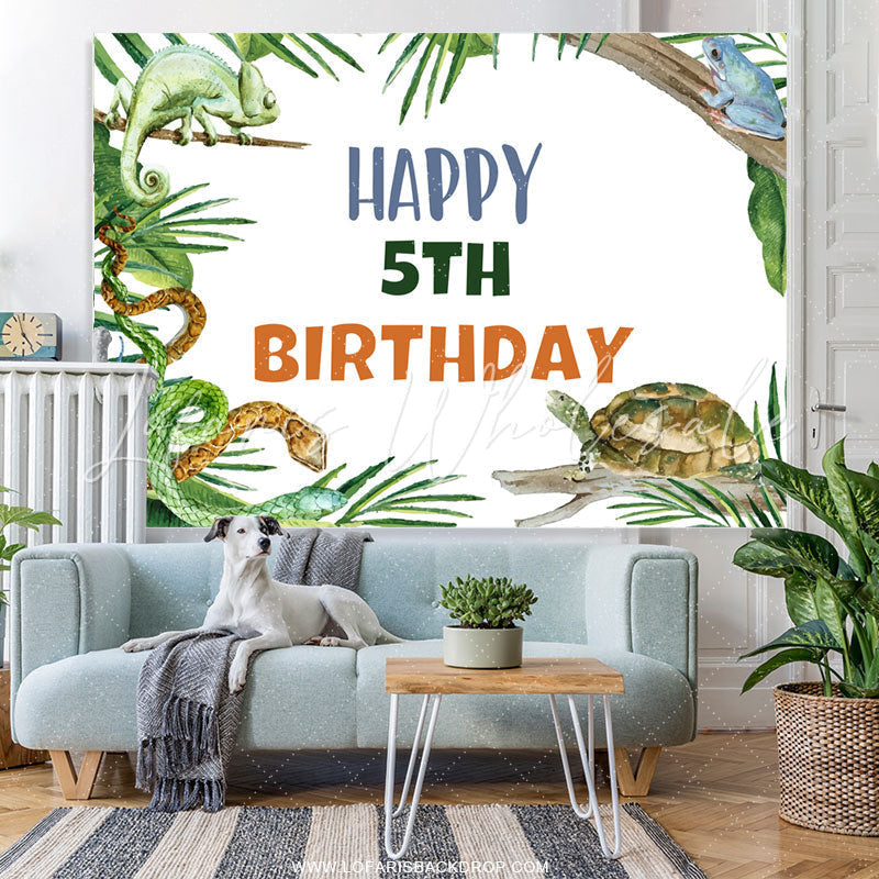 Lofaris Jungle Animals And Trees Happy 5th Birthday Backdrop