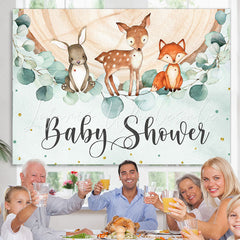 Lofaris Jungle Animals And Wooden Leaves Baby Shower Backdrop