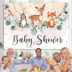 Lofaris Jungle Animals And Wooden Pink Baby Shower Backdrop