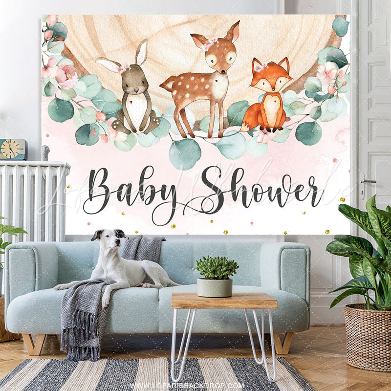 Lofaris Jungle Animals And Wooden Pink Baby Shower Backdrop
