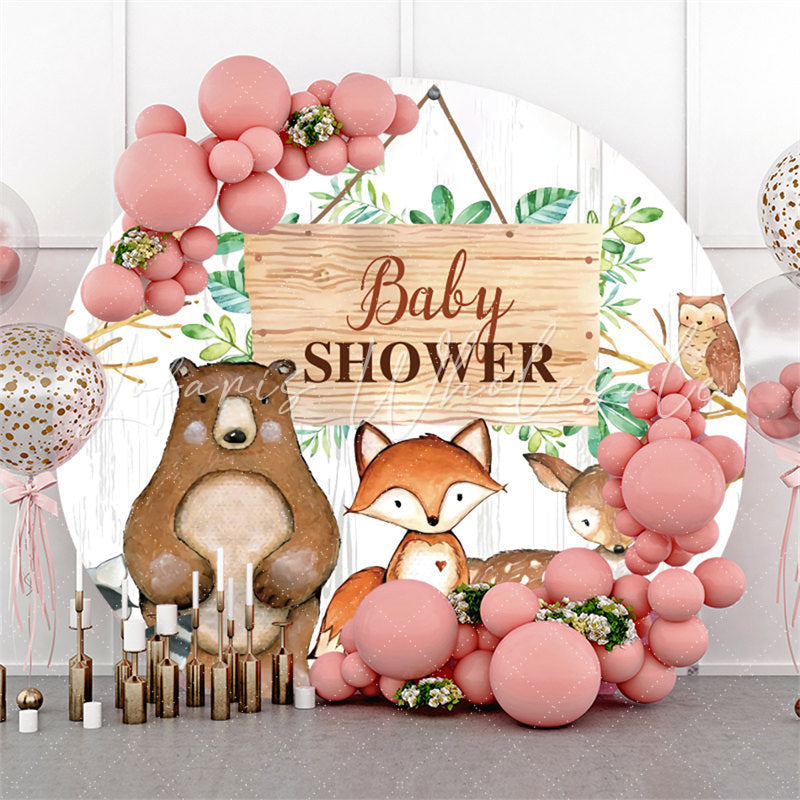 Lofaris Jungle Animals Round Grey Wood Baby Shower Backdrop