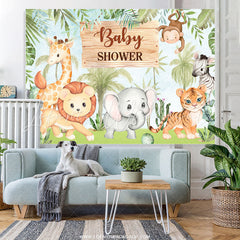 Lofaris Jungle Cute Animals And Green Trees Baby Shower Backdrop