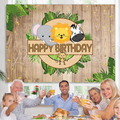 Lofaris Jungle Cute Animals Khaki Wooden Backdrop For Birthday
