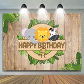 Lofaris Jungle Cute Animals Khaki Wooden Backdrop For Birthday