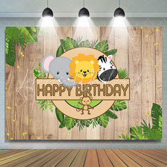 Lofaris Jungle Cute Animals Khaki Wooden Backdrop For Birthday