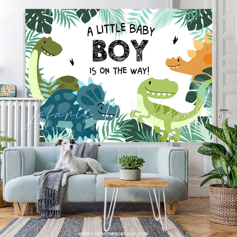 Lofaris Jungle Dinosaur Themed Baby Shower Backdrop For Boy