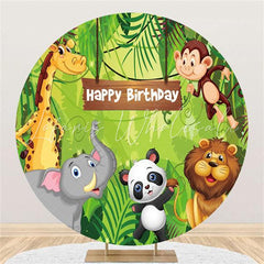 Lofaris Jungle Forest And Animal Circle Happy Birthday Backdrop