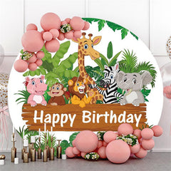 Lofaris Jungle Forest And Cute Animals Birthday Circle Backdrop