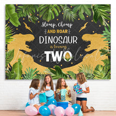Lofaris Jungle Forest And Gold Dinosaur 2Rd Birthday Backdrop
