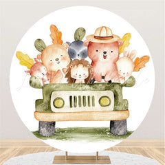 Lofaris Jungle Happy Abimals And Car Round Baby Shower Backdrop