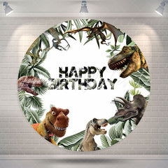 Lofaris Jungle Leaves And Dinosaurs Round Birthday Backdrop