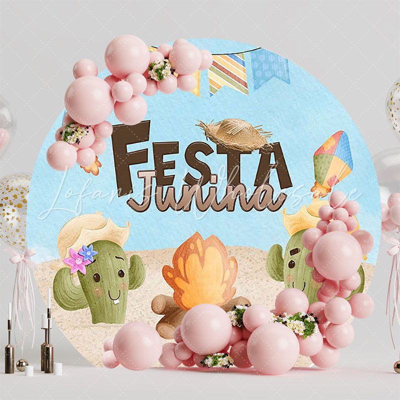 Junina Party Little Bonfire Rustic Round Backdrop for Party
