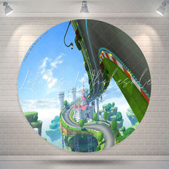 Lofaris Kart Track Castle Cartoon Game Party Round Backdrop