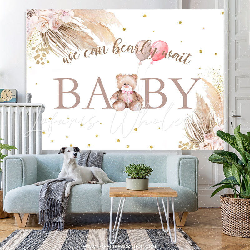 Lofaris Khaki Floral And Teddy Bear Backdrop For Baby Shower