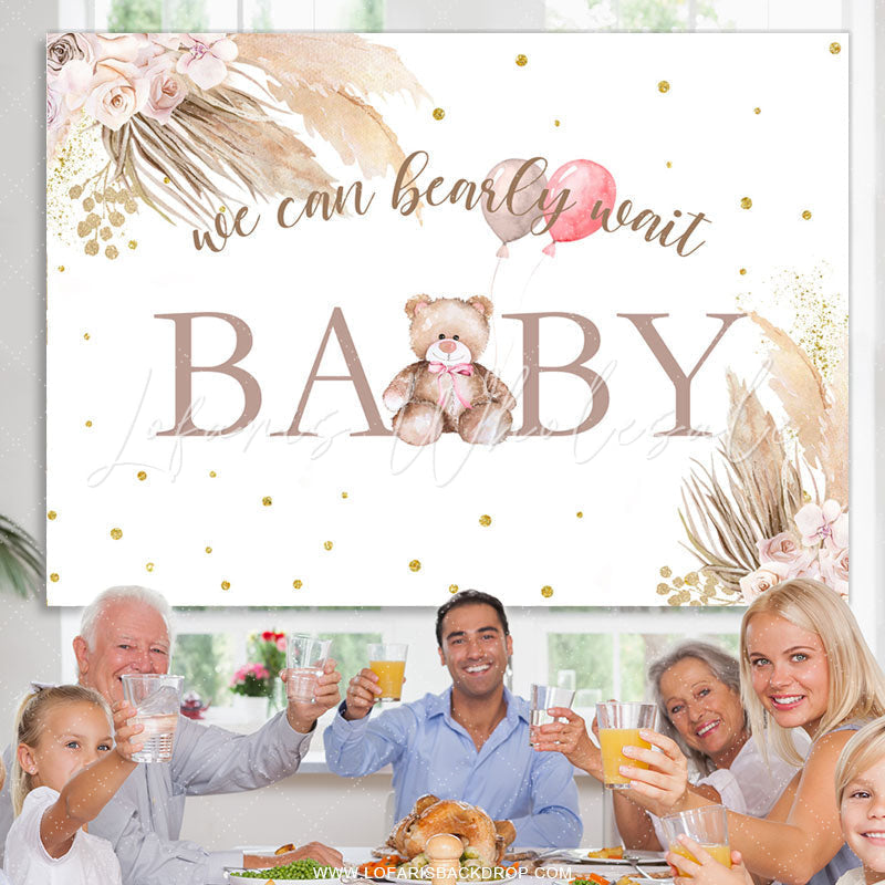 Lofaris Khaki Floral And Teddy Bear Backdrop For Baby Shower