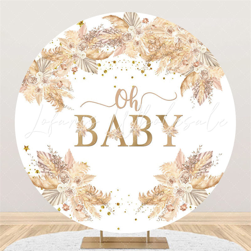 Lofaris Khaki Floral Oh Baby Theme Round Shower Backdrop