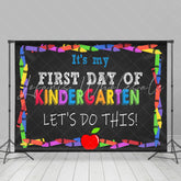Lofaris Kindergarden Crayon Apple Black Back To School Backdrop