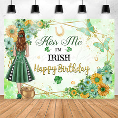 Lofaris Kiss Me Im Irish Floral Green Girl Birthday Backdrop