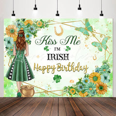 Lofaris Kiss Me Im Irish Floral Green Girl Birthday Backdrop