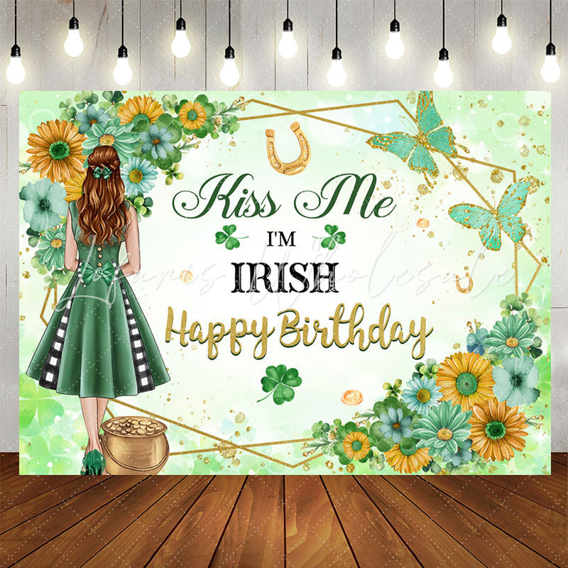 Lofaris Kiss Me Im Irish Floral Green Girl Birthday Backdrop