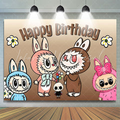 Labubu Cute Cartoon Monster Happy Birthday Backdrop For Kids Fans