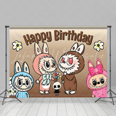 Labubu Cute Cartoon Monster Happy Birthday Backdrop For Kids Fans