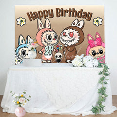 Labubu Cute Cartoon Monster Happy Birthday Backdrop For Kids Fans