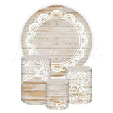 Lace Wooden Themed Wedding Round Backdrop and Cylinders Kit
