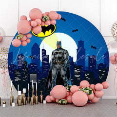 Lofaris Large Building And Superman Happy Birthday Round Backdrop Kit