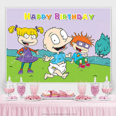 Lofaris Lawn Run tree Cartoon Happy Birthday Party Backdrop