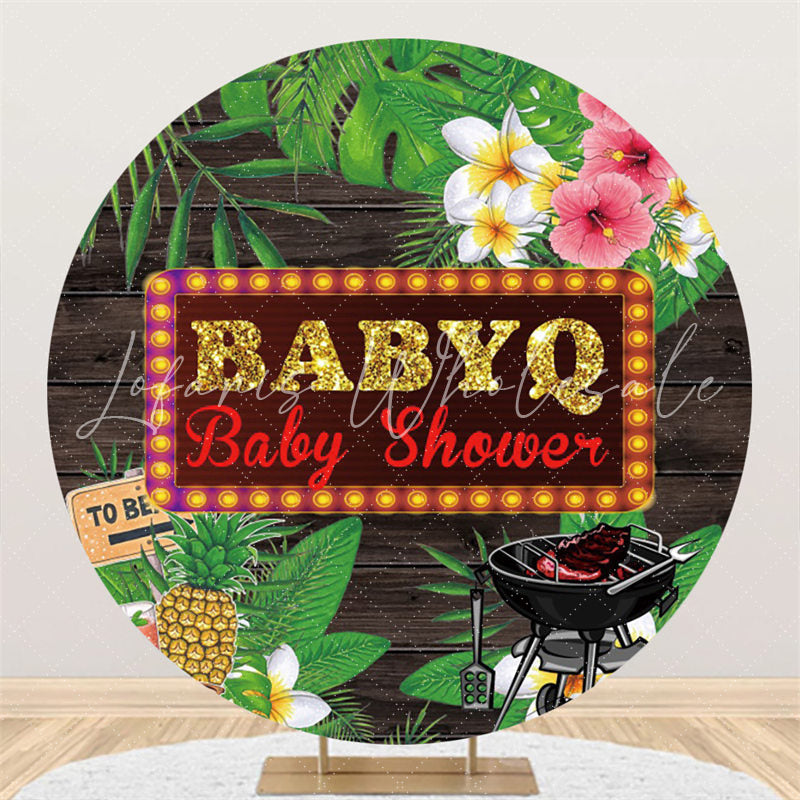 Lofaris Leaf And Pineapple Wood Baby Shower Round Backdrop