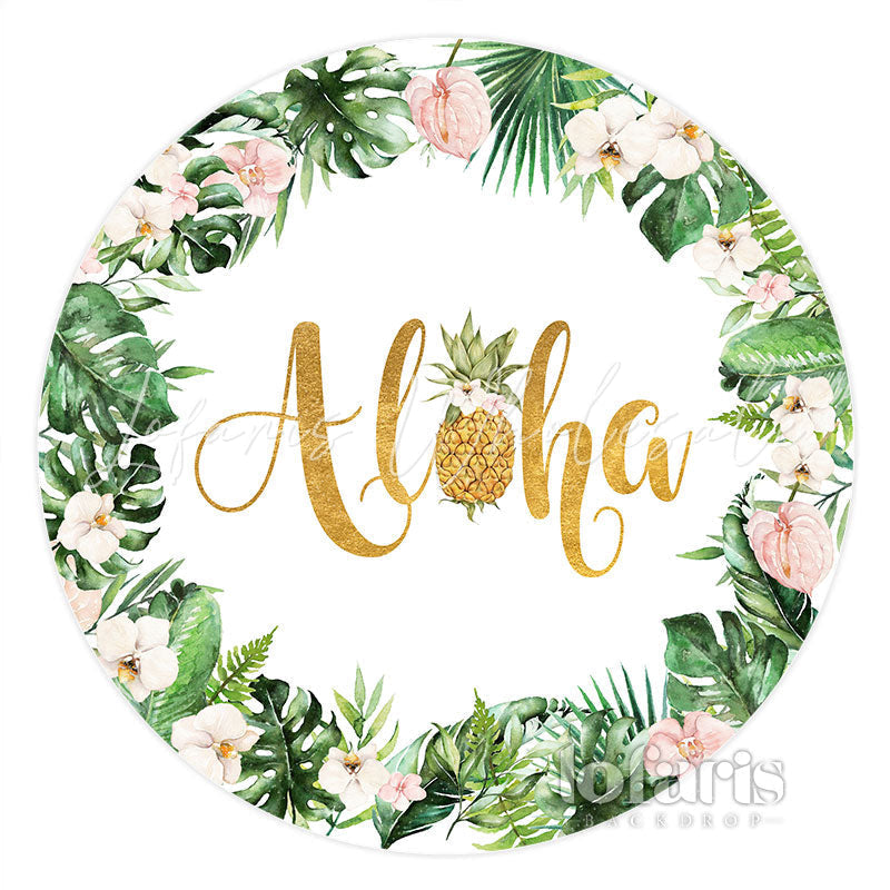 Lofaris Leaves And Floral Aloha Pineapple Summer Round Backdrop