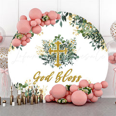 Lofaris Leaves And God Bless Happy Birthday Circle Backdrop