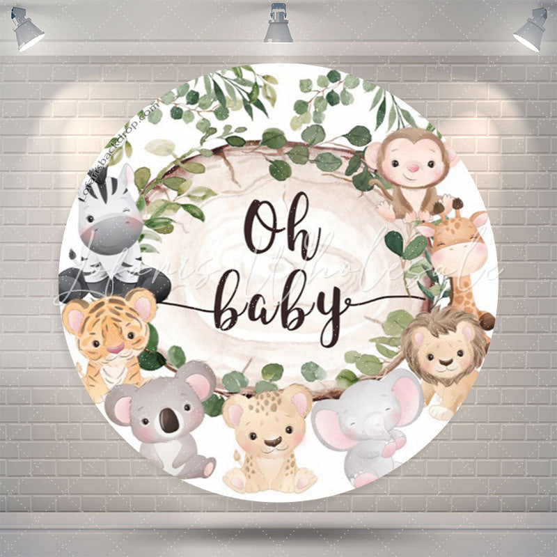 Lofaris Leaves Cute Animals Oh Baby Shower Round Backdrop