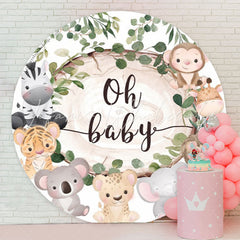 Lofaris Leaves Cute Animals Oh Baby Shower Round Backdrop
