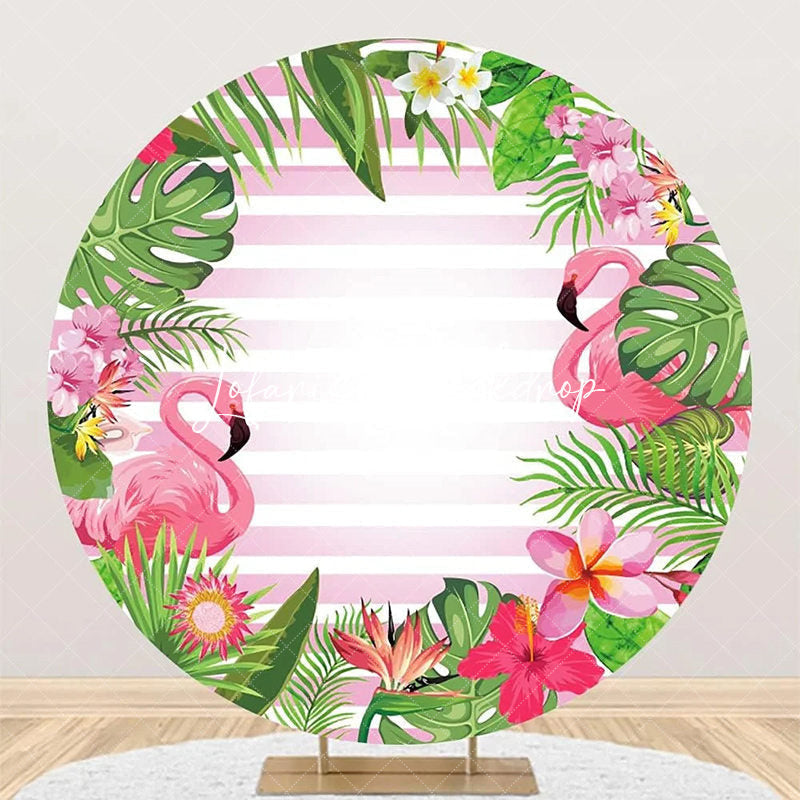 Lofaris Leaves Floral Flamingo Stripe Round Summer Backdrop
