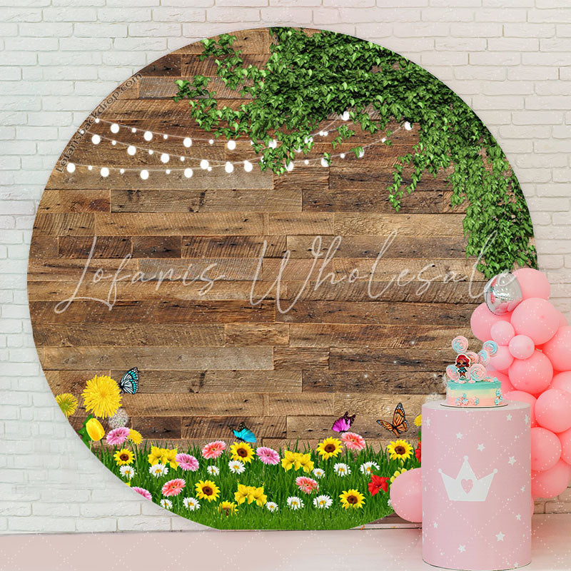Lofaris Leaves Floral Spring Scene Wooden Round Backdrop