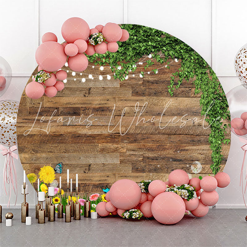 Lofaris Leaves Floral Spring Scene Wooden Round Backdrop