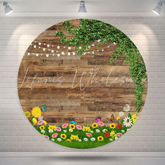 Lofaris Leaves Floral Spring Scene Wooden Round Backdrop