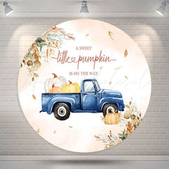 Lofaris Leaves Pumpkin Blue Truck Round Baby Shower Backdrop