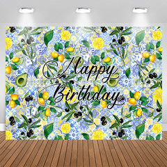 Lofaris Lemon Avocado Blue Delicate Pattern Birthday Backdrop
