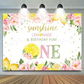 Lofaris Lemon Pink Foral Summer Fruits Birthday Party Backdrop