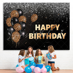 Lofaris Leopard Balloon Black Silver Glitter Happy Birthday Backdrop