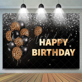 Lofaris Leopard Balloon Black Silver Glitter Happy Birthday Backdrop