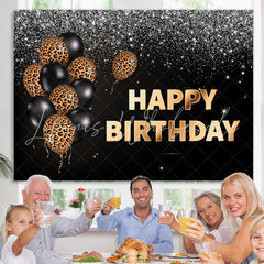 Lofaris Leopard Balloon Black Silver Glitter Happy Birthday Backdrop