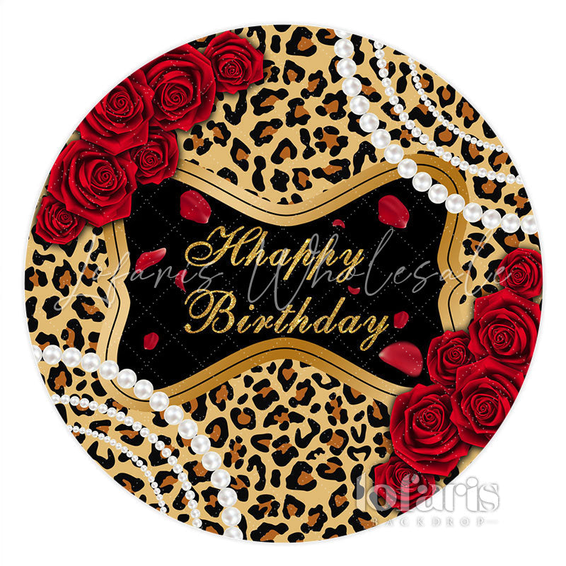 Lofaris Leopard Floral Pearl Circle Happy Birthday Backdrop