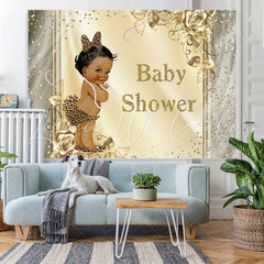 Lofaris Leopard Gold Floral Glitter Baby Shower Backdrop for Girl