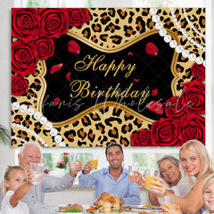 Lofaris Leopard Rose Glitter Themed Happy Birthday Backdrop