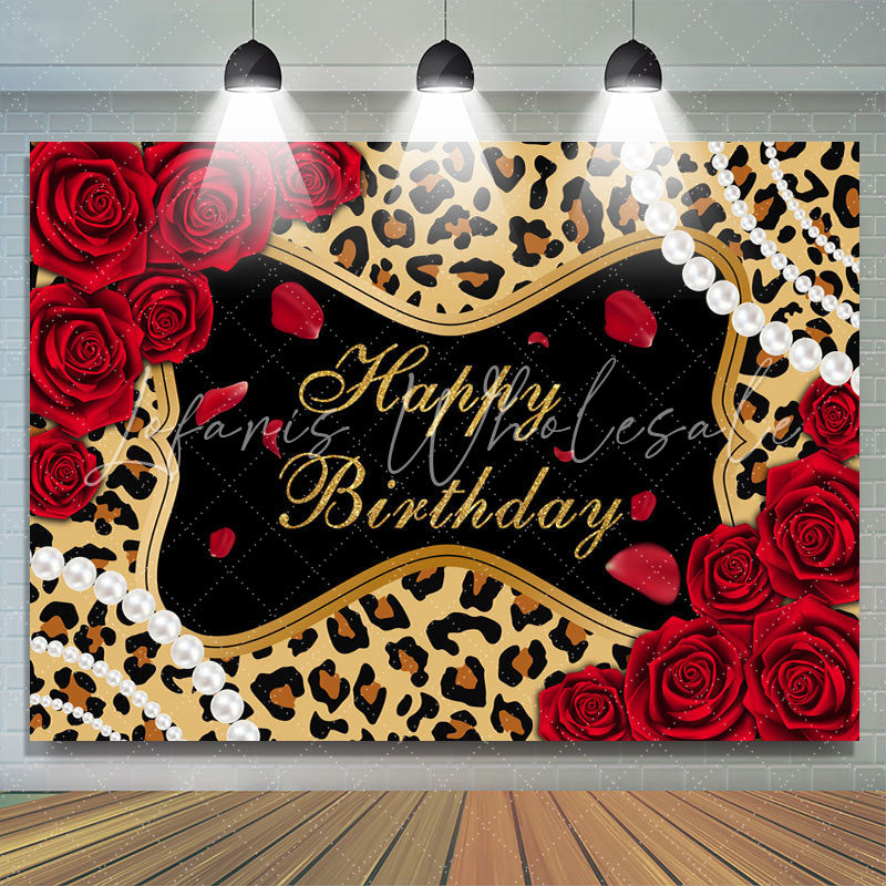 Lofaris Leopard Rose Glitter Themed Happy Birthday Backdrop