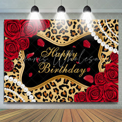 Lofaris Leopard Rose Glitter Themed Happy Birthday Backdrop